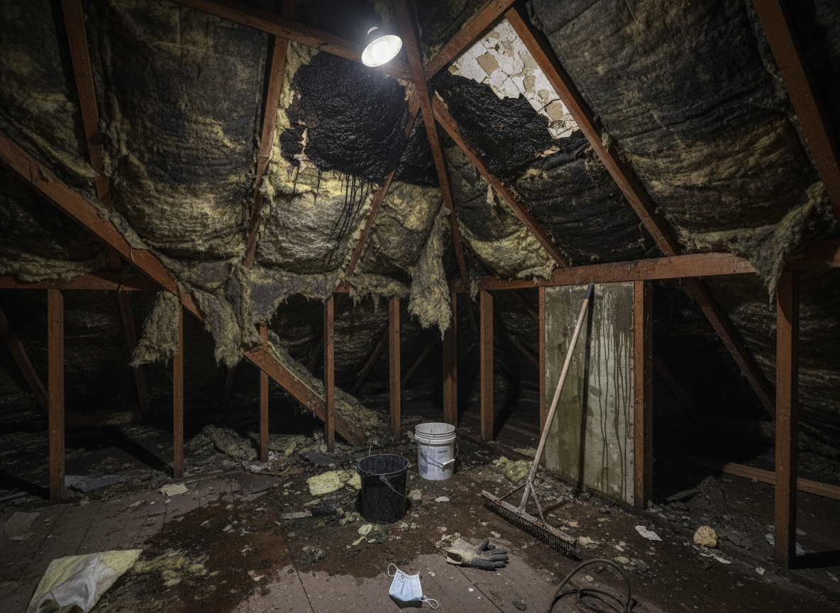 Attic Mold After Ice Dam Removal in Rochester