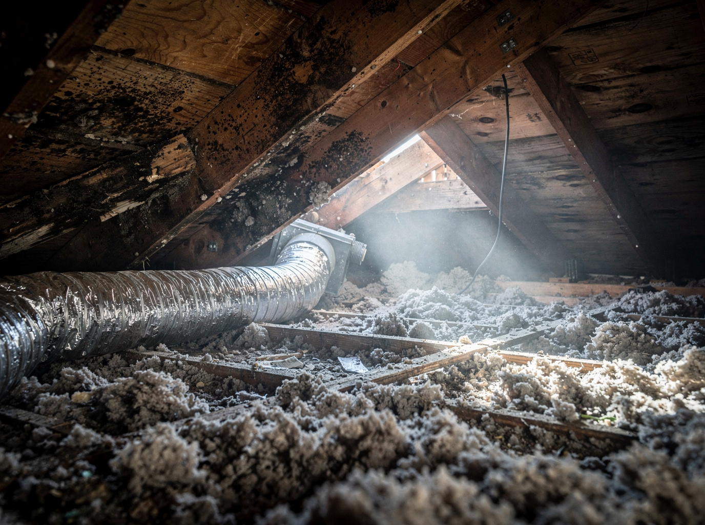Attic Mold and Bathroom Fan Ductwork in Rochester Attics